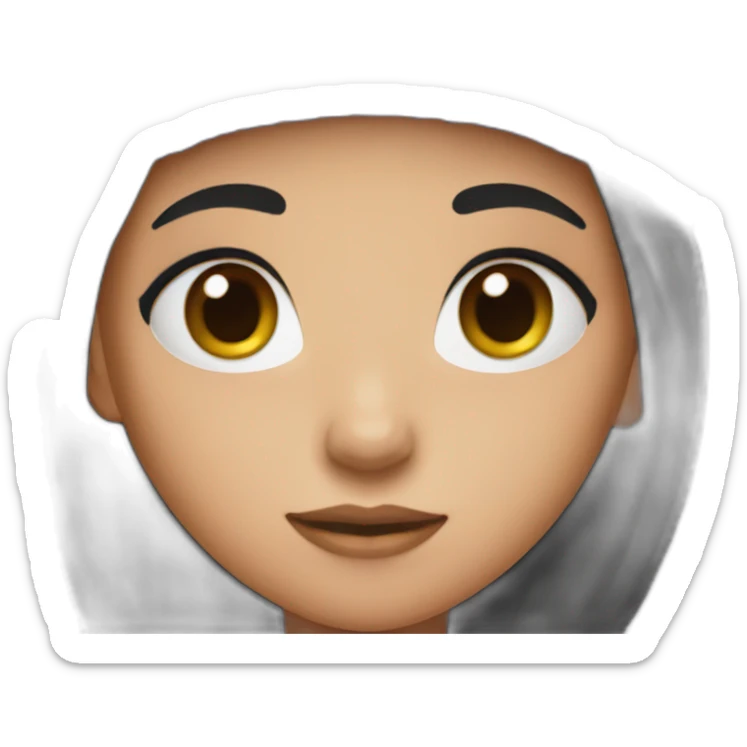 A girl with black hair and big eyes and a purple beanie sticker