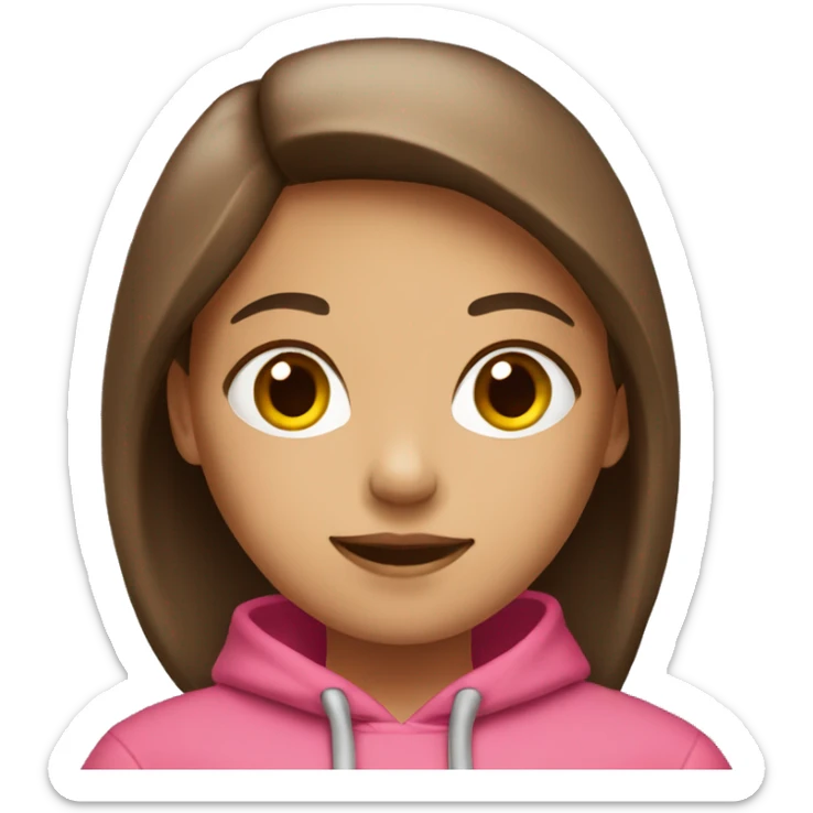 A girl with straight hair and brown  with a pink hoodie  sticker