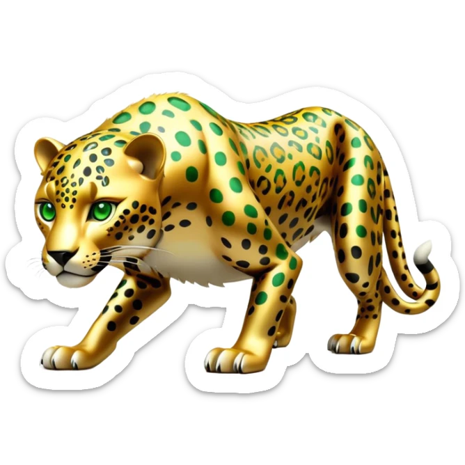 cinematic-jaguar-realistic-full-body-on all fours-emoji,-sleek-powerful-frame-poised-for-action,-golden-fur-adorned-with-bold-black-rosettes,-head-tilted-dramatically,-piercing-green-eyes-locked-onto-its-prey,-simplified-yet-realistic-focused-features,-highly-detailed,-glowing-with-an-almost-sarcastic-glow sticker