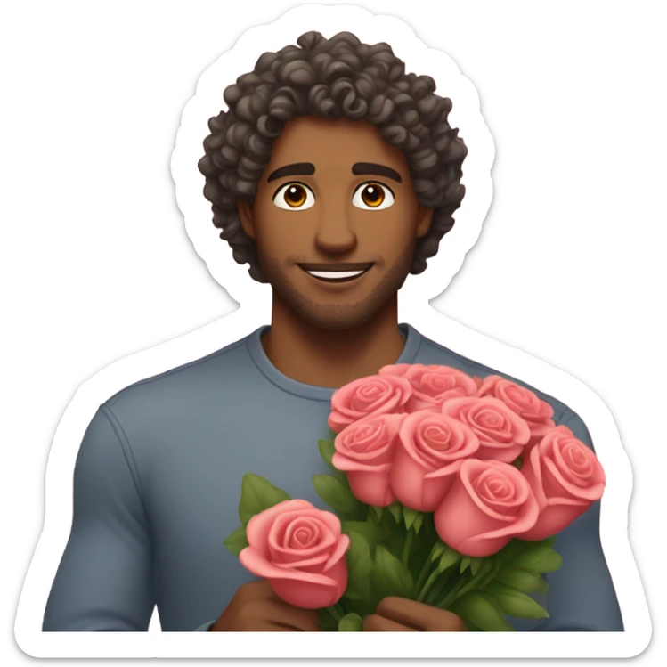 Handsome man with curly hair with a bouquet of roses sticker