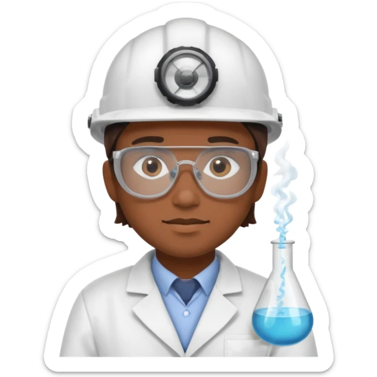 Ingeniera quimica con delantal, casco de seguridad y gafas de seguridad sticker