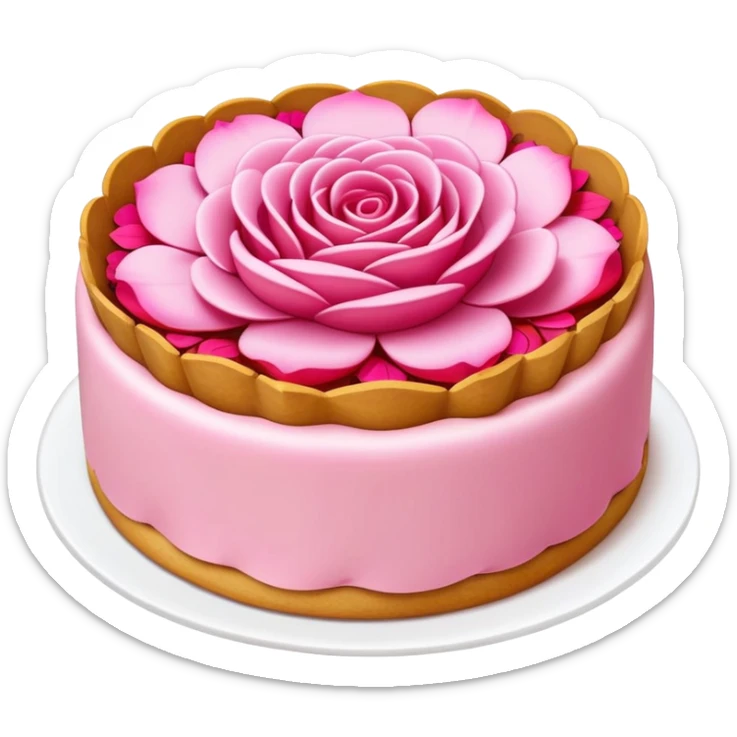 Yunnan Rose Cake with visible flower petals in pastry, simplified emoji style with bold outlines and bright colors, cartoon style floral sweet snack sticker