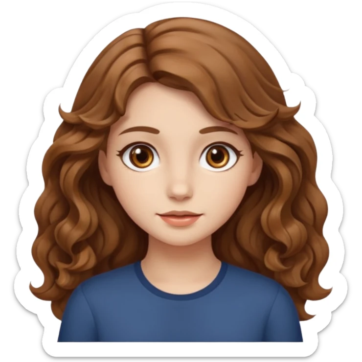 Açık kumral saçları olan, dalgalı kabarık saçlı beyaz tenli kahverengi gözlü bir kız çizer misinn sticker