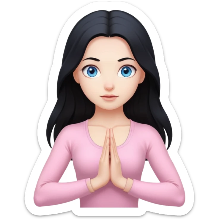 White yoga girl, black long hair, blue eyes, light pink clothes  sticker