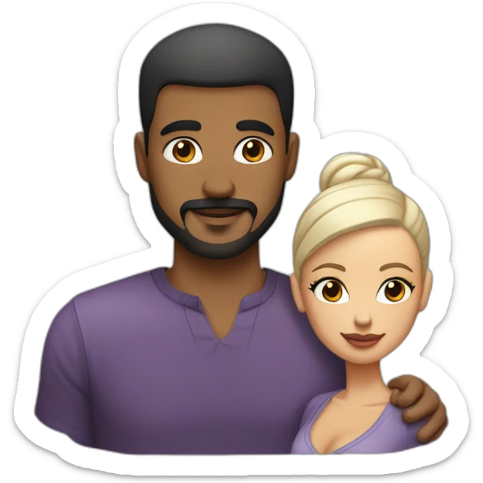 “White  man with a buzz cut and skin black hair fade, thin beard, and well-defined mustache , kissing a  Black  Woman with very straight hair and large earrings.” sticker