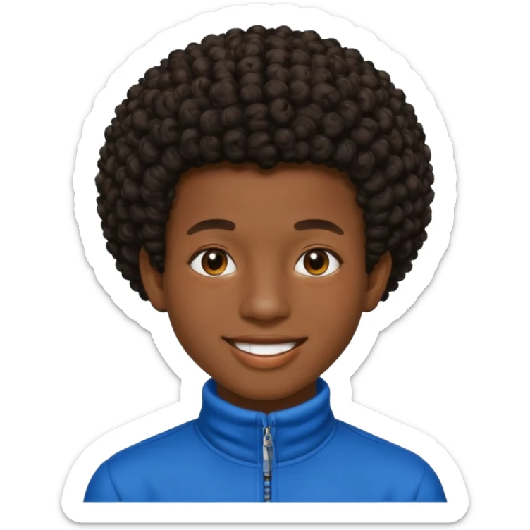 Une homme de 17 ans il a la peau noir foncé , des lèvres pulpeuses  . Il a un taper bouclé afro très court  sticker