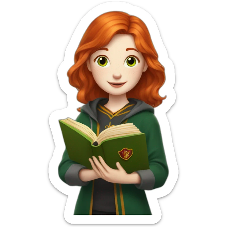 gryffindor Redhead with green eyes pale skin with freckles reading a book sticker