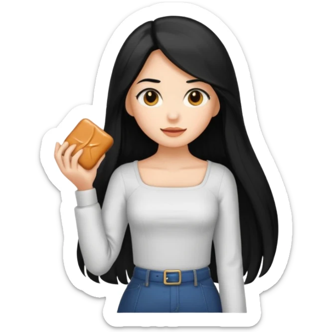 A caramel girl with SUPER long black hair and a square neckline shirt sticker