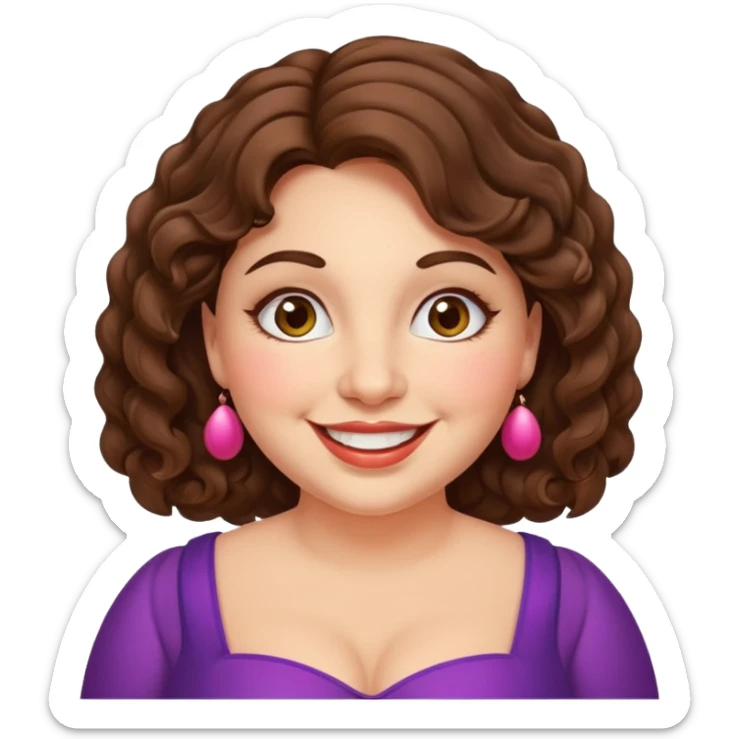 30 yr old italian woman, chubby, brown wavy hair, big brown eyes, huge smile, fancy dress sticker