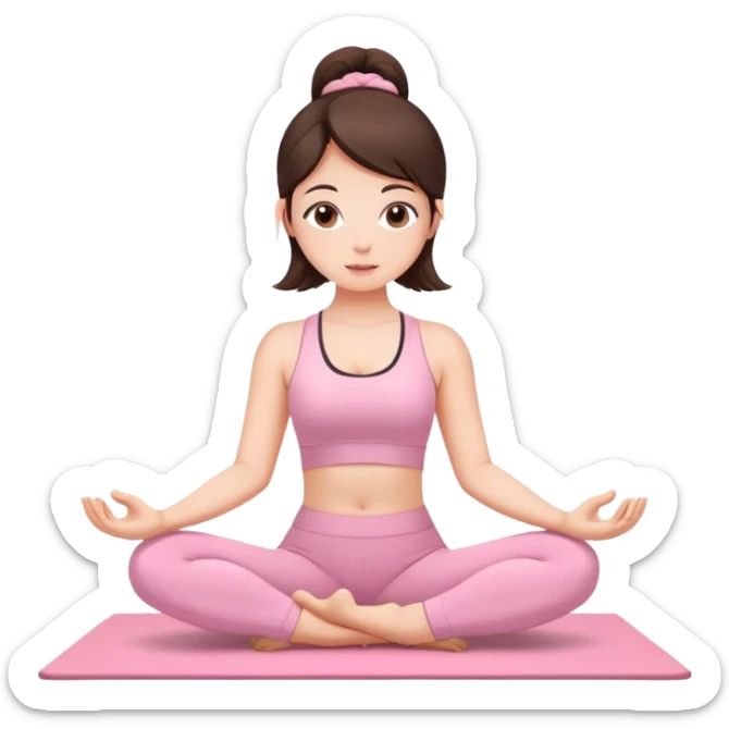 brunette girl doing yoga in a baby pink yoga set sticker