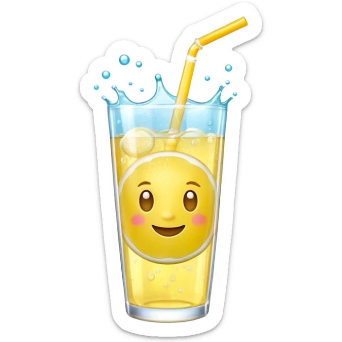 3D iPhone style emoji of bubbly soda pop, fizzy bubbles rising, translucent sparkling liquid, isolated on white background, soft shadows, high detail, playful and cute. sticker