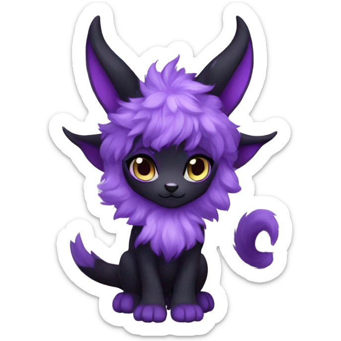 Anthro-Cute-Black-Purple-Contrast-Colors-Fantasy-Fur-Sona-Chibi-Shiny-Fakémon-Hybrid with horns full body sticker