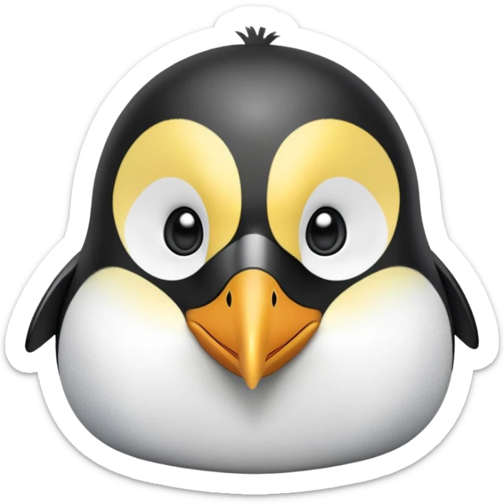 cinematic-cute-emperor-penguin-portrait-emoji,-head-tilted-playfully-and-inquisitively,-with-glossy,-pristine-plumage-accented-by-a-bright-beak-and-round,-sparkling-eyes-filled-with-curiosity,-simplified-yet-irresistibly-adorable-features zoomed into the face sticker
