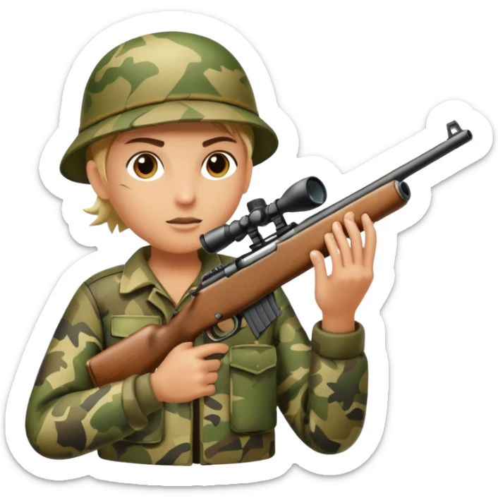 deer hunting. bolt action rifle with a scope mounted to the top of the gun barrel  sticker