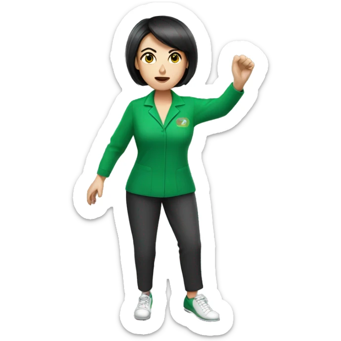 Lady Lawn bowler bowling in green uniform with dark short hair sticker