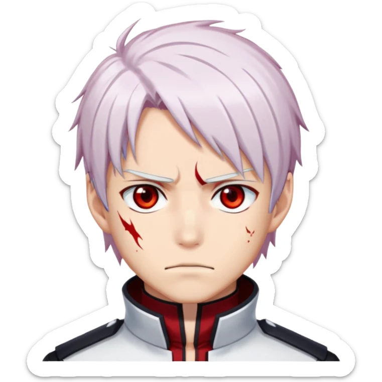 Shoto Todoroki face only, left side white hair, right side red hair, heterochromatic eyes, burn scar on left side of face, serious expression sticker