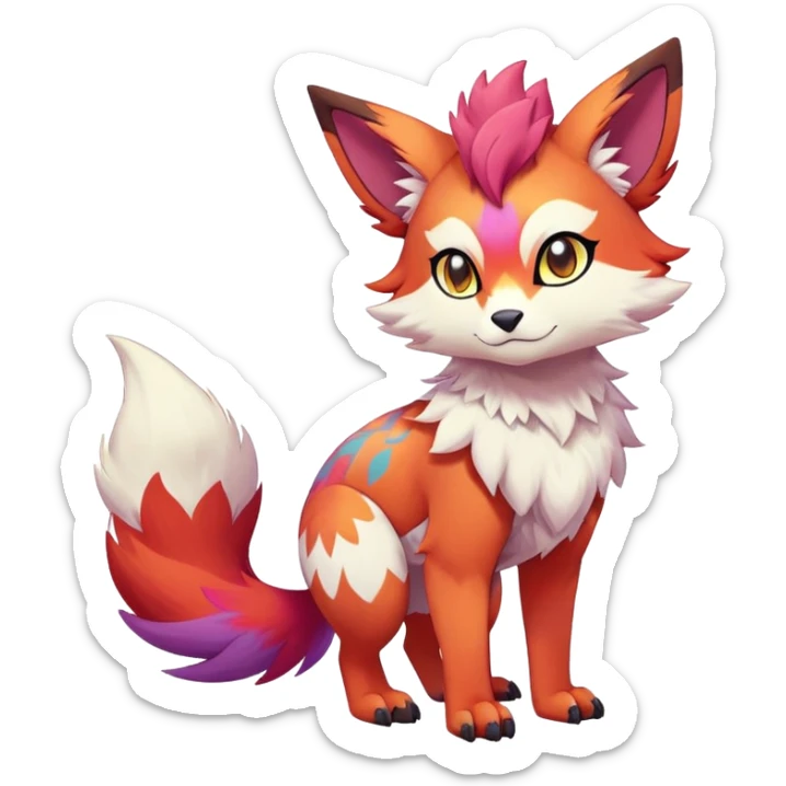 Male bright-colored multi-colored cute cool exotic anime-styled Falvie-Fionbri-fantasy-creature-fursona-Fakémon-Pokémon, full body, with markings sticker