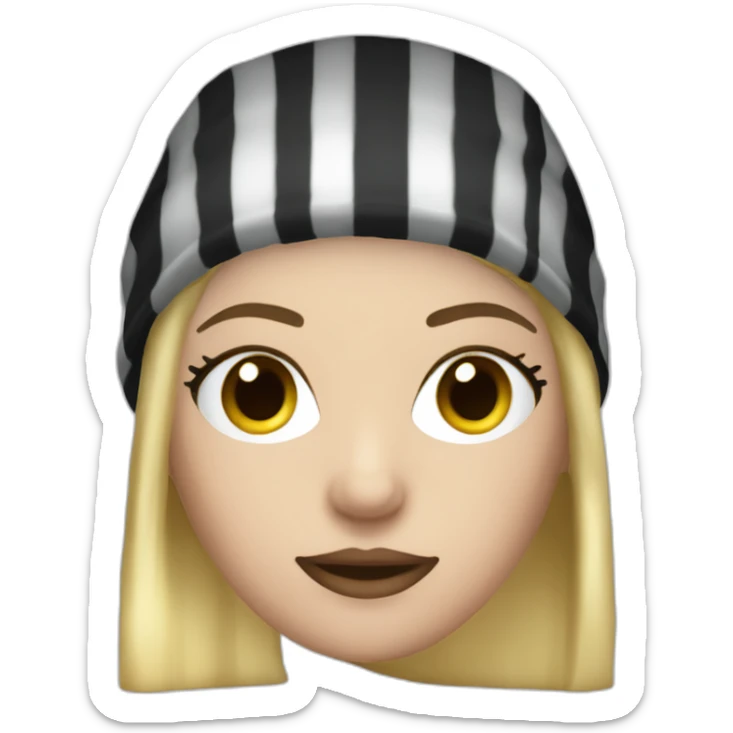 bank robber blonde woman with black beanie hat eye mask and striped shirt sticker