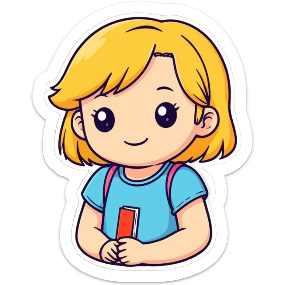 a little girl with blonde hair, cartoonish sticker style sticker