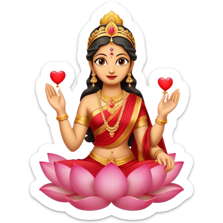 hindu goddess lakshmi in a lotus with heart in middle of her chest sticker