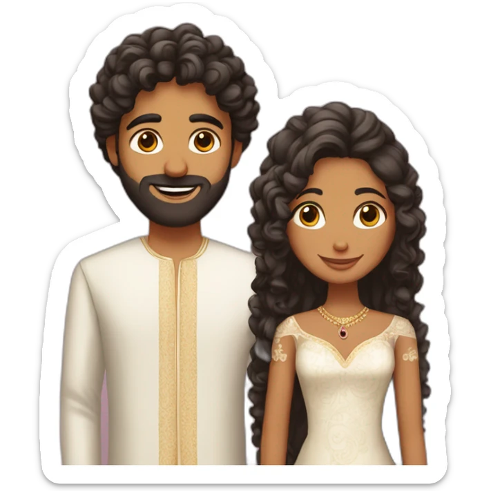 indian girl with curly hair marrying indian guy with straight hair and beard sticker
