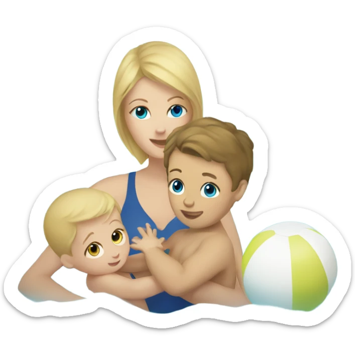 Blonde mom and baby boy brown hair blue eyes swimming sticker