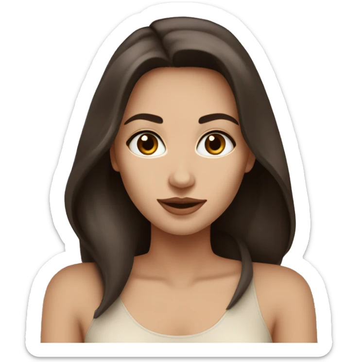 Beautiful woman, long dark brown hair, light beige skin, model sticker