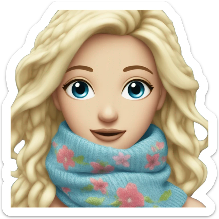 Beautiful blond blue eyes woman with Knit scarf floral glitter design  sticker