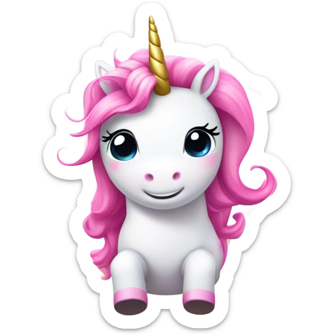 make me an emoji of a pink kawaii unicorn riding on a rainbow sticker