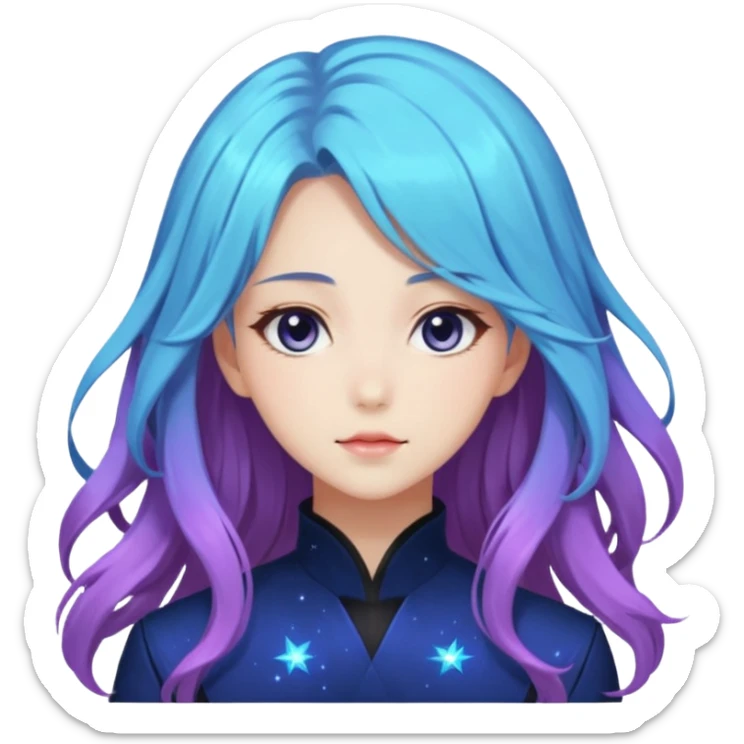 Beautiful gorgeous anime lady with long beautiful nebula hair, fashion aesthetic  sticker