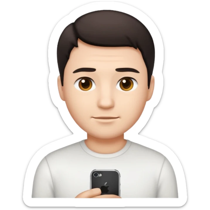 Ai create iPhone emoji, With hair comma hair short, Male, and make white shirt sticker