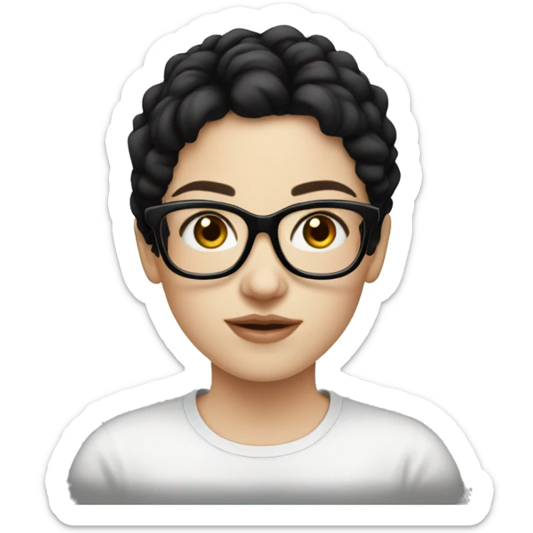 Pale skin, Blackhair, girl, thick black frame glasses, black sticker