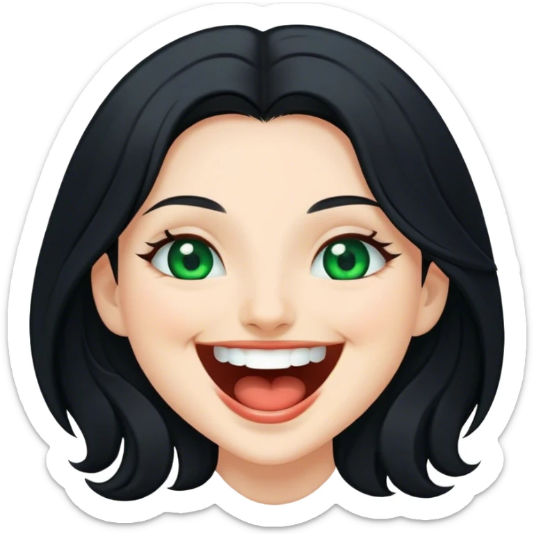 Beautiful lady with long black hair and green eyes laughing sticker