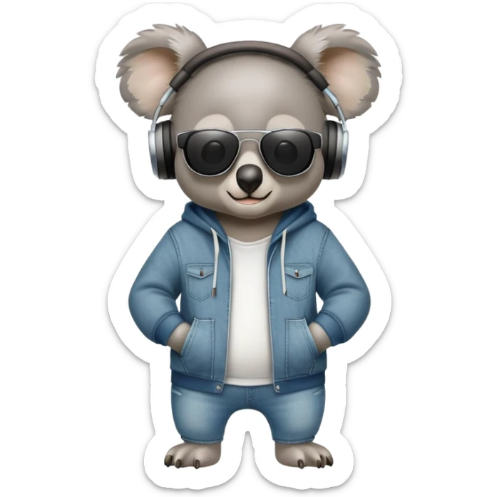 anthropomorphised koala full body wearing a hoodie and jeans dark sunglasses headphones different pose sticker