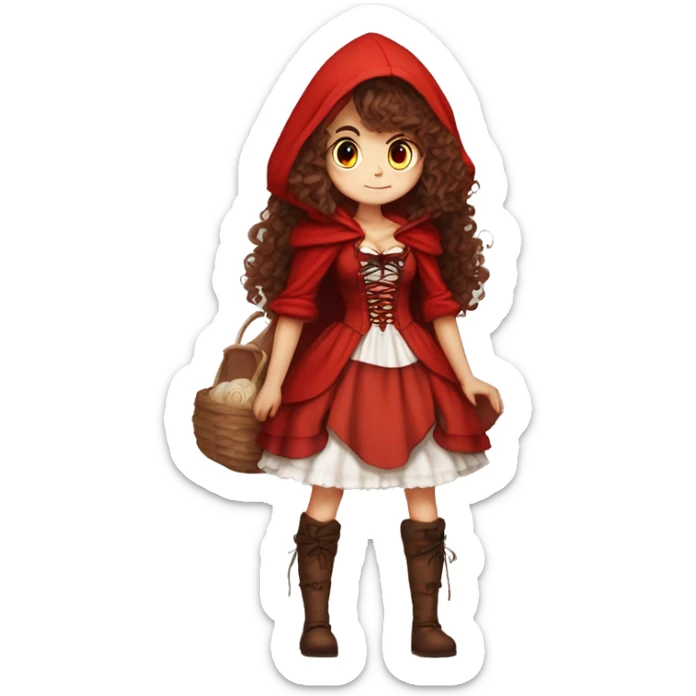 Little Red Riding Hood long curly hair brown corset and dress full body pose non-chibi sticker