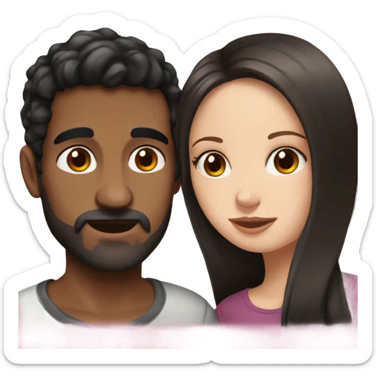 spanish man with brown hair kissing white girl with black hair   sticker