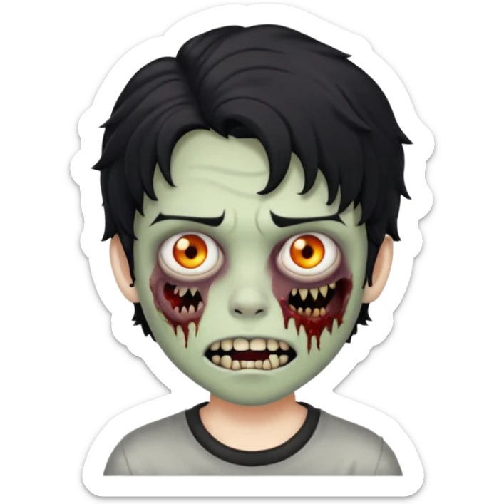 a boy with wavy hair, a zombie-shaped mouth piercing hum, and black hair sticker