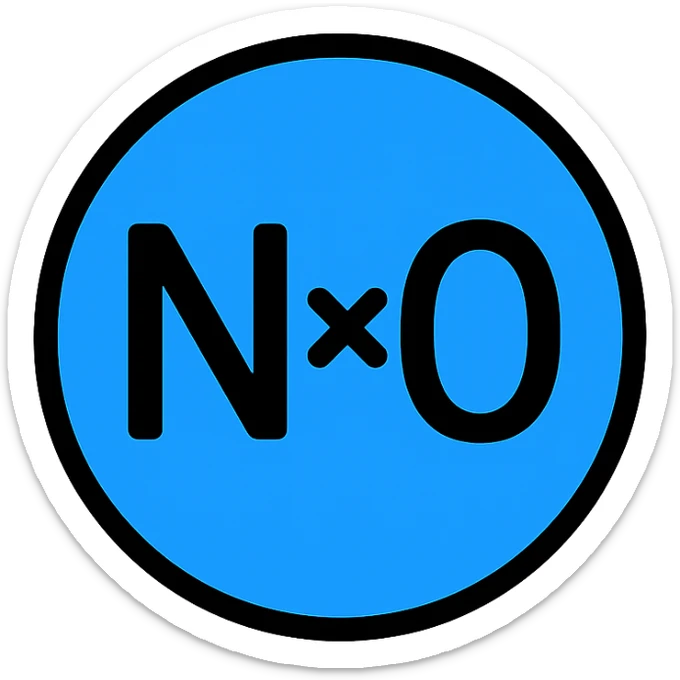 NxO text in the middle of a prominent blue circle, minimalistic icon sticker