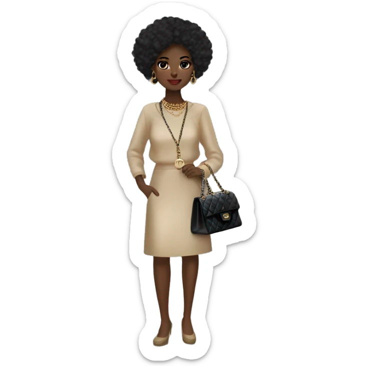 Black hair chanel dark skin Girl with Birkin bag and Chanel necklace sticker