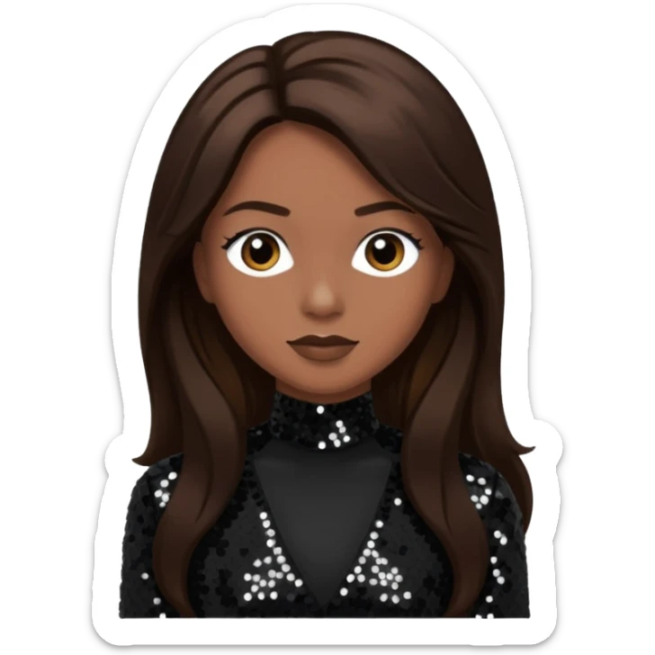 Terry Ellis from En Vogue with long dark brown hair, black sequin outfit sticker