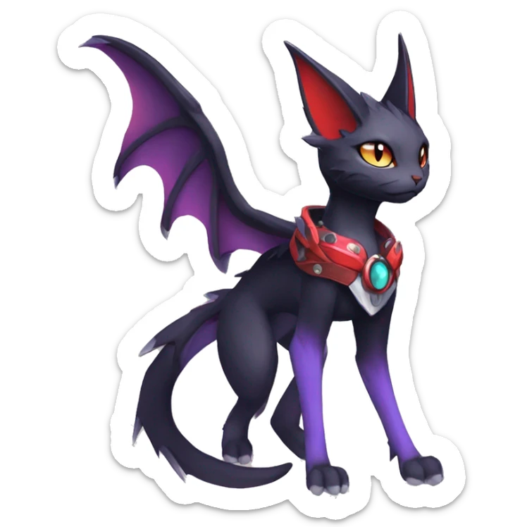Kawaii cool edgy beautiful black red purple ethereal fantasy nargacuga-noivern-cat-Fakemon collar harness full body sticker