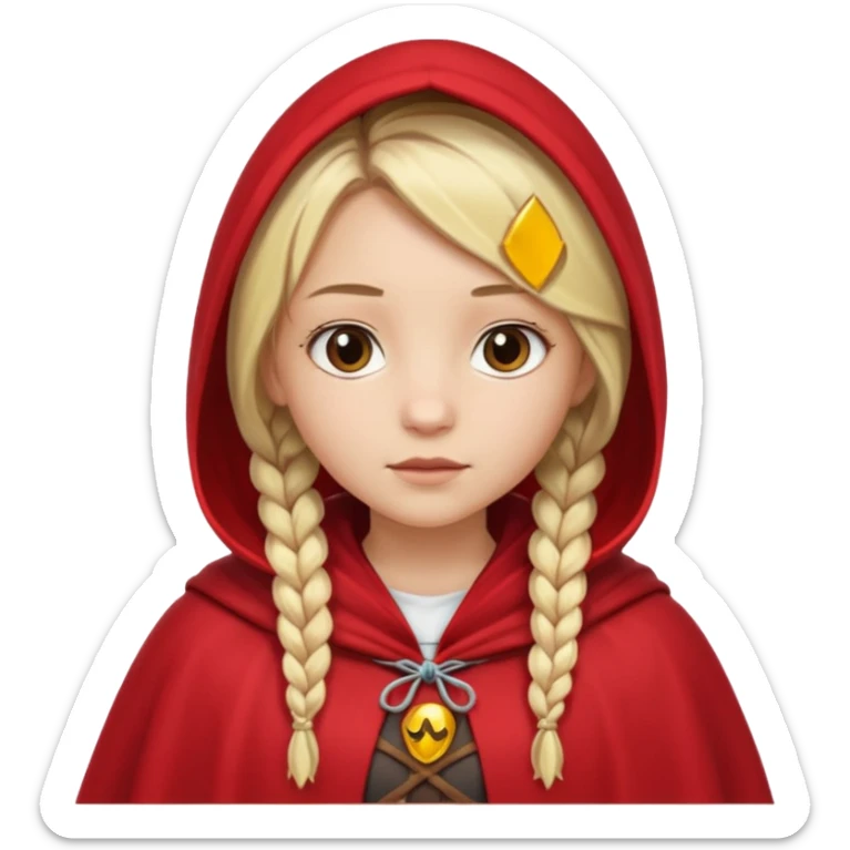 blonde braids hair kid girl, white skin, wear red cloak sticker