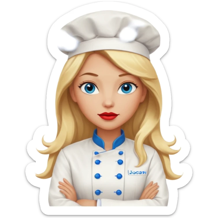 Beautiful, sexy,  long blonde hair, blue eyed, full red lips female chef arms folded  sticker