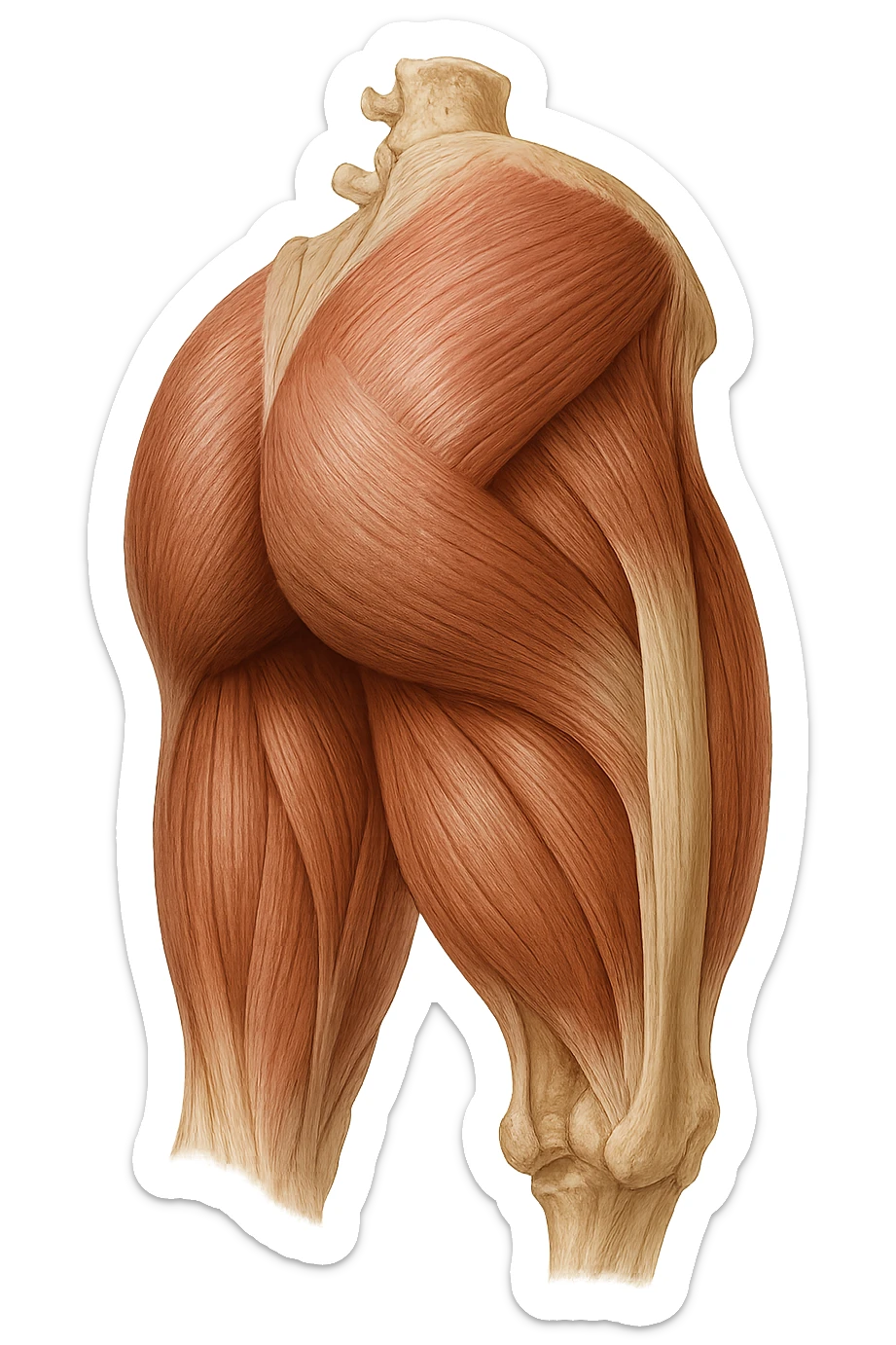 muscoli del gluteo anatomico, iperrealistico 4k, isolato su sfondo bianco sticker