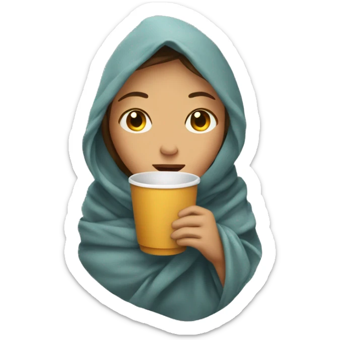 girl inside a blanket sipping coffee eyes closed sticker