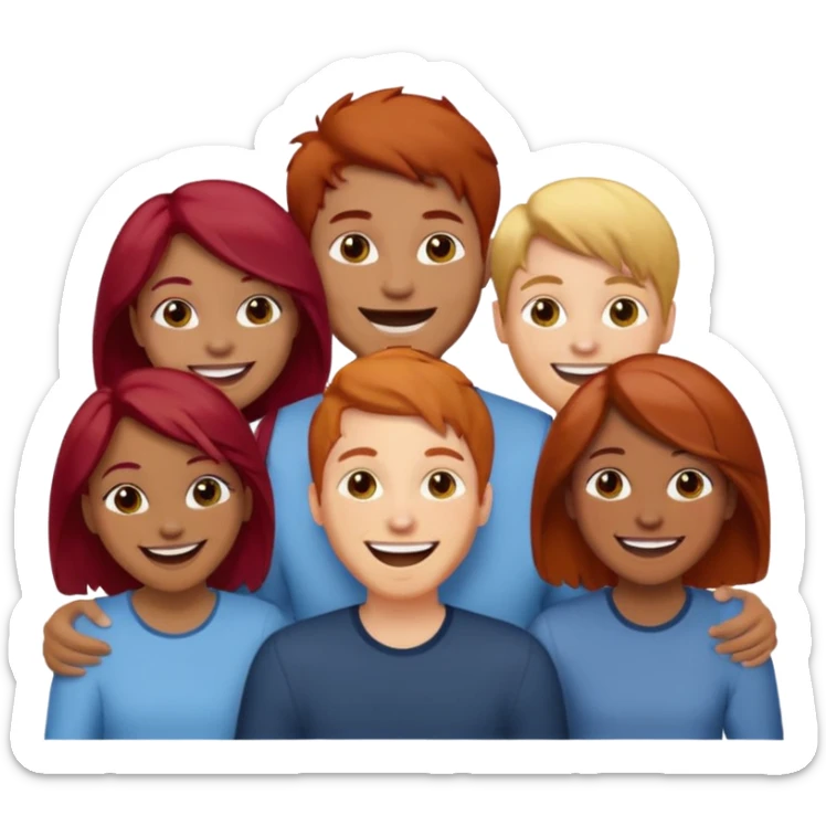 4 inclusive friends (3 girls and 1 man) laughing : 1 man must be brown, 1 girl have to have red hair, an other one must have blond hair and the last one is brown and have brown hair sticker