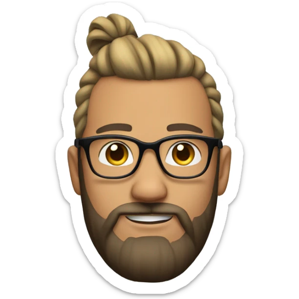 a person with man bun, short beard and glasses looking slightly to the right. Just the head sticker