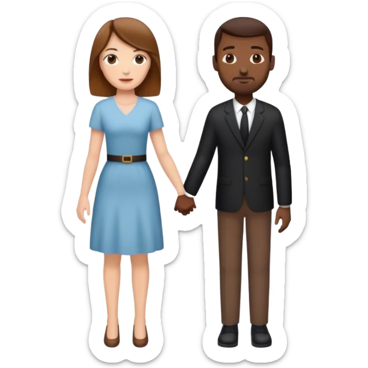 White woman with brown hair holding hands with a black man sticker