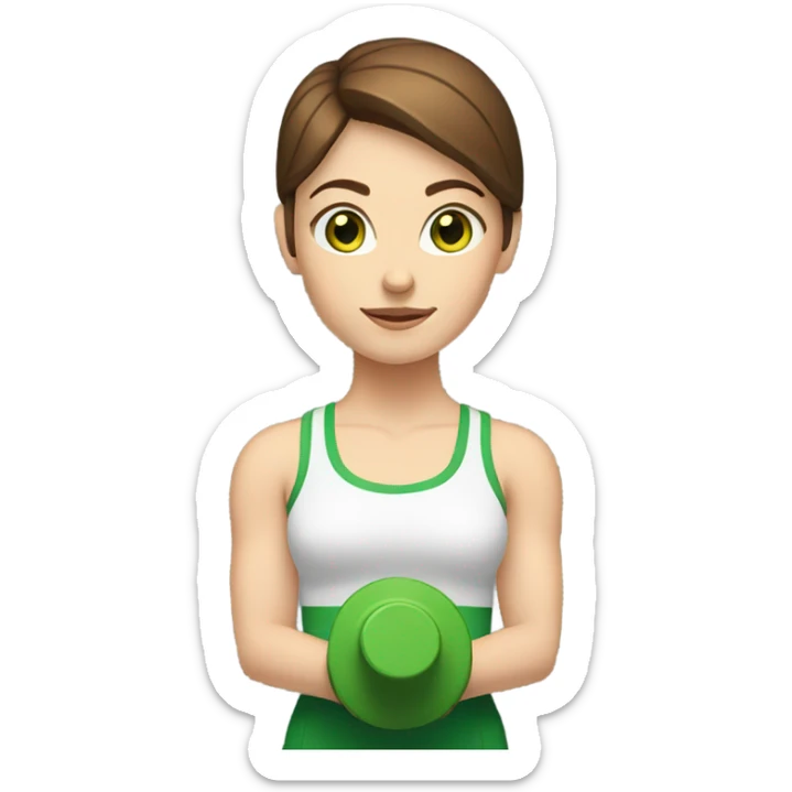 white girl with short brown hair and green eyes lifting weights sticker