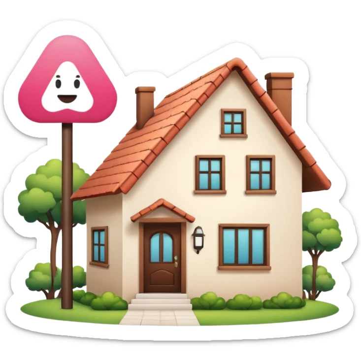 dessiner une maison moderne , met une pancarte "Airbnb", rajoute un visage (yeux et bouche) avec un sourire. sticker